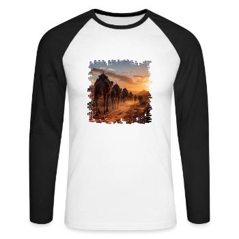 A camel caravan in the desert - Unisex Long Sleeve Baseball T-Shirt - white/black - Front - Nik (191cm)