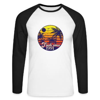 Millésime 1991 - T-shirt baseball manches longues Homme - blanc/noir - Devant - Nik (191cm)