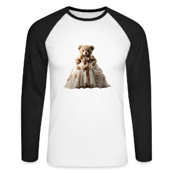 Ours en peluche en robe de mariée - T-shirt baseball manches longues Homme - blanc/noir - Devant - Nik (191cm)