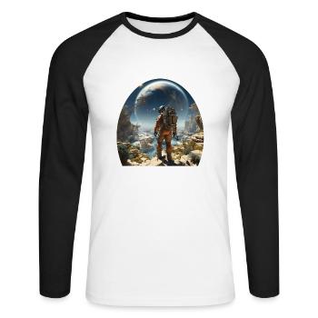 Astronaut explores alien worlds - Unisex Long Sleeve Baseball T-Shirt - white/black - Front - Nik (191cm)