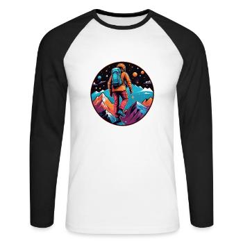 Klettern - Mond - Weltraum - Unisex Baseballshirt langarm - Weiß/Schwarz - Vorne - Nik (191cm)