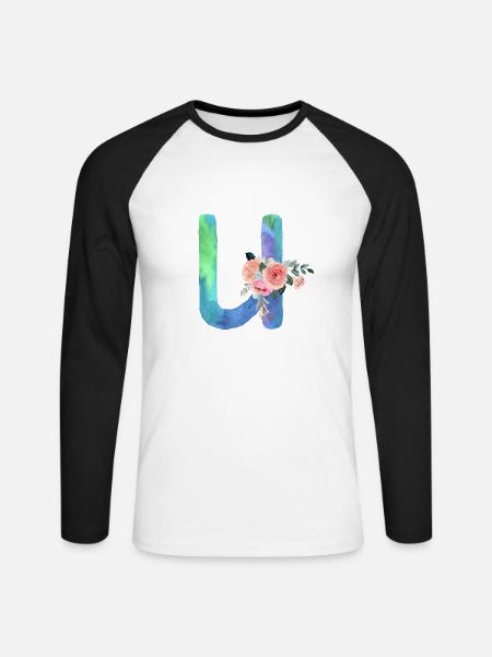 Buchstabe u Aquarell - Unisex Baseballshirt langarm - Weiß/Schwarz