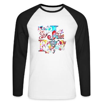 Bunte Schmetterlingsblumen Bunte Insektentraum - Unisex Baseballshirt langarm - Weiß/Schwarz - Vorne - Nik (191cm)