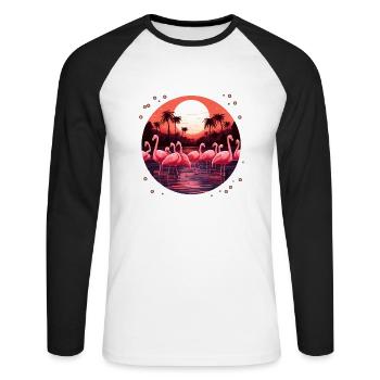 Flamingo Flock Sonnenuntergang, Liebe Flamingos - Unisex Baseballshirt langarm - Weiß/Schwarz - Vorne - Nik (191cm)