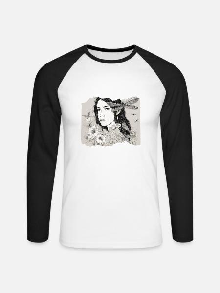 Mädchen mit Libelle im Haar - Unisex Baseballshirt langarm - Weiß/Schwarz