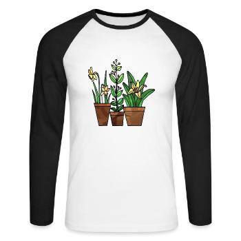 Blumen - Unisex Baseballshirt langarm - Weiß/Schwarz - Vorne - Nik (191cm)