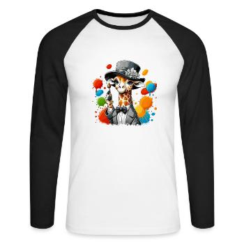 Girafe avec chapeau - T-shirt baseball manches longues Homme - blanc/noir - Devant - Nik (191cm)