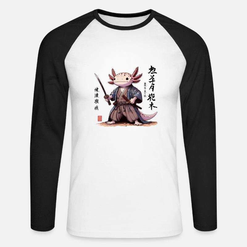 Axolotl Samurai Stile Artistico Giapponese - Maglia da baseball a manica lunga da uomo - bianco/nero