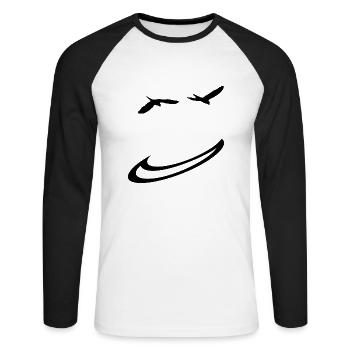 Lächle das Leben an - Unisex Baseballshirt langarm - Weiß/Schwarz - Vorne - Nik (191cm)
