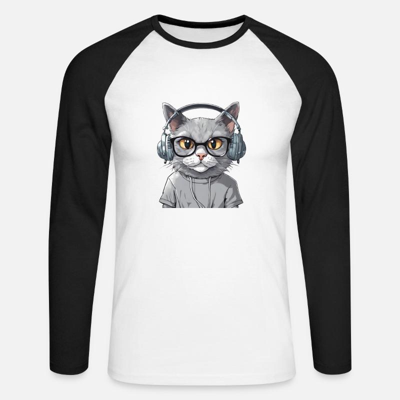 Grey Cat Web Developer - Unisex Long Sleeve Baseball T-Shirt - white/black