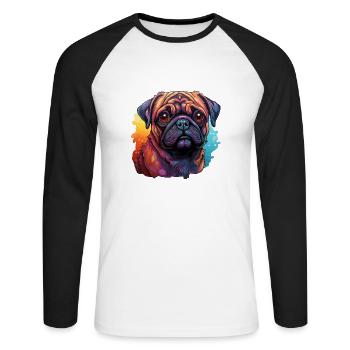 Mops Farbkleckse - Unisex Baseballshirt langarm - Weiß/Schwarz - Vorne - Nik (191cm)