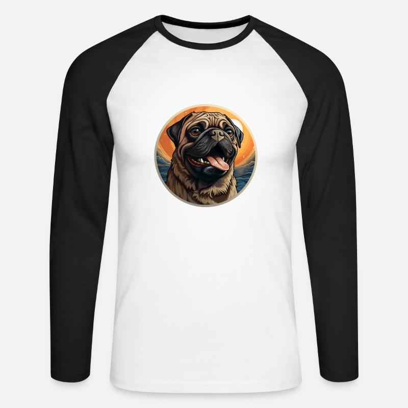 Treu blickender Mops Kopf - Unisex Baseballshirt langarm - Weiß/Schwarz