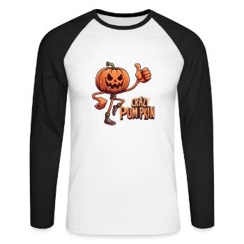 Crazy Veggies: Pumpkin in Sport Outfit - Unisex Baseballshirt langarm - Weiß/Schwarz - Vorne - Nik (191cm)