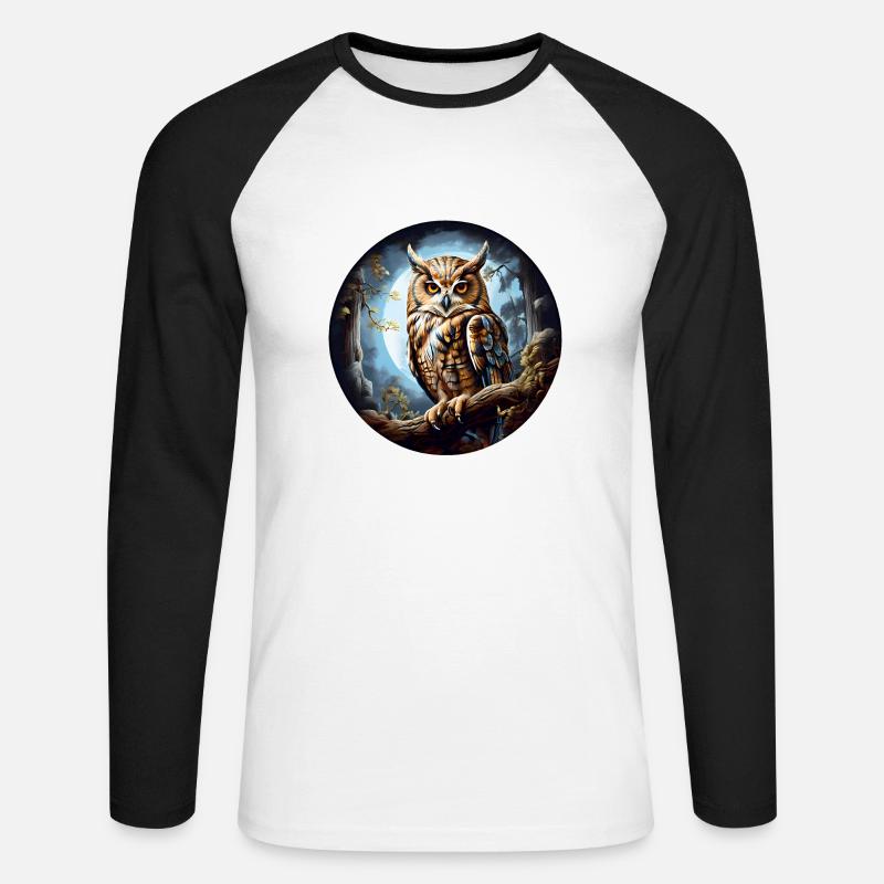 Große Eule - Unisex Baseballshirt langarm - Weiß/Schwarz