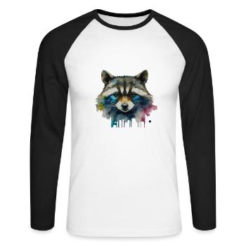 Waschbär Krafttier - Unisex Baseballshirt langarm - Weiß/Schwarz - Vorne - Nik (191cm)