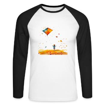 Drachen steigen lassen, gut für Jung und Alt - Unisex Baseballshirt langarm - Weiß/Schwarz - Vorne - Nik (191cm)