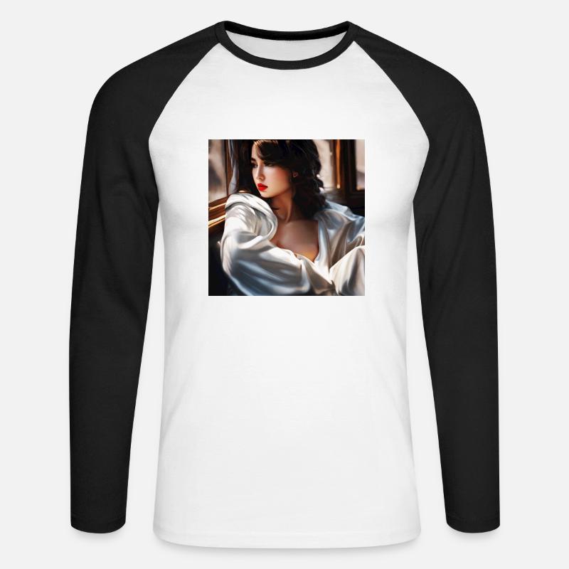 Dame - Unisex Baseballshirt langarm - Weiß/Schwarz