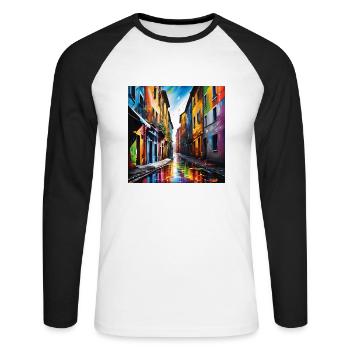 Fantastische Straßen - Unisex Baseballshirt langarm - Weiß/Schwarz - Vorne - Nik (191cm)