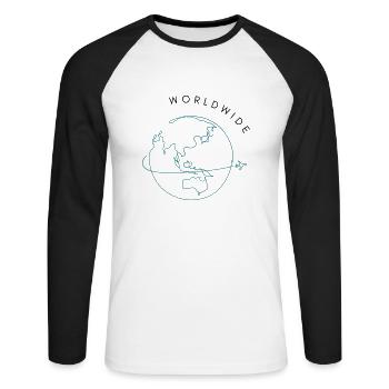Weltweit reisen - Unisex Baseballshirt langarm - Weiß/Schwarz - Vorne - Nik (191cm)
