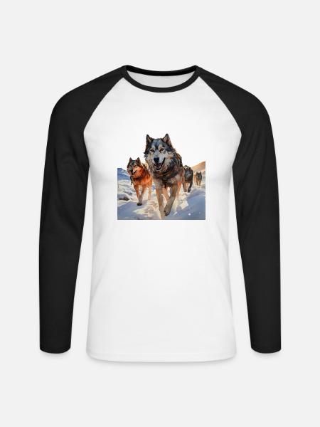 Schlittenhunderennen sind ein beliebter Sport - Unisex Baseballshirt langarm - Weiß/Schwarz