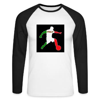 Italian Footballer With Colors Flag Of Italy - Unisex Long Sleeve Baseball T-Shirt - white/black - Front - Nik (191cm)