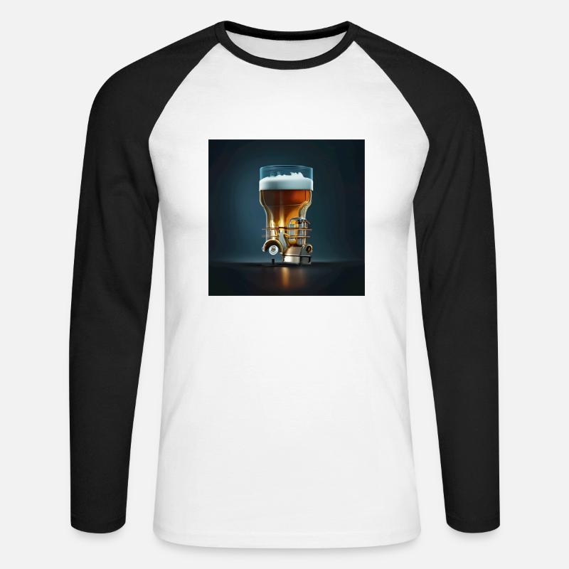 Bier-Motor - Unisex Baseballshirt langarm - Weiß/Schwarz
