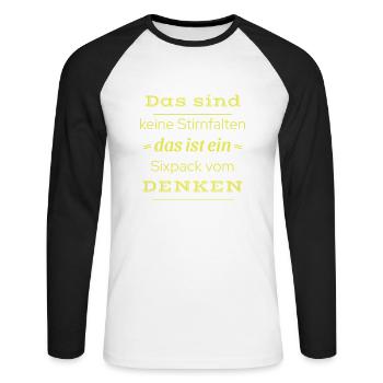 witzige sprüche - stirnfalte sixpack - Unisex Baseballshirt langarm - Weiß/Schwarz - Vorne - Nik (191cm)