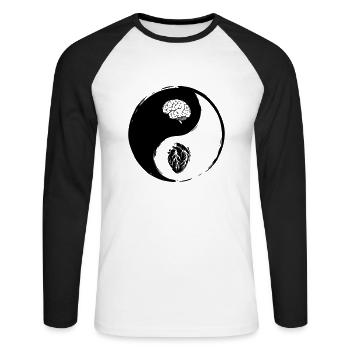 Yin Yang Heart Brain - Unisex Long Sleeve Baseball T-Shirt - white/black - Front - Nik (191cm)