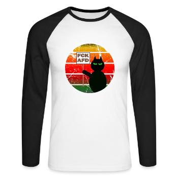 The Cat Statement FCKAFD - Unisex Baseballshirt langarm - Weiß/Schwarz - Vorne - Nik (191cm)
