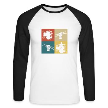 Retro-Vintage-Musik-Schlagzeuger - Unisex Baseballshirt langarm - Weiß/Schwarz - Vorne - Nik (191cm)