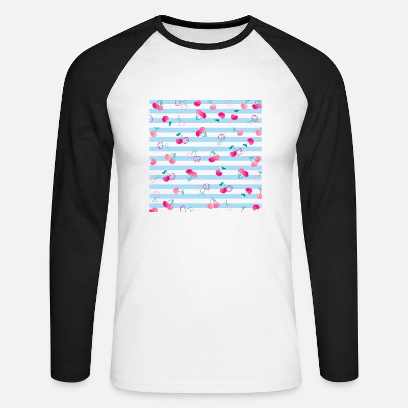 Kirsche Muster Cherry Pattern - Unisex Long Sleeve Baseball T-Shirt - white/black