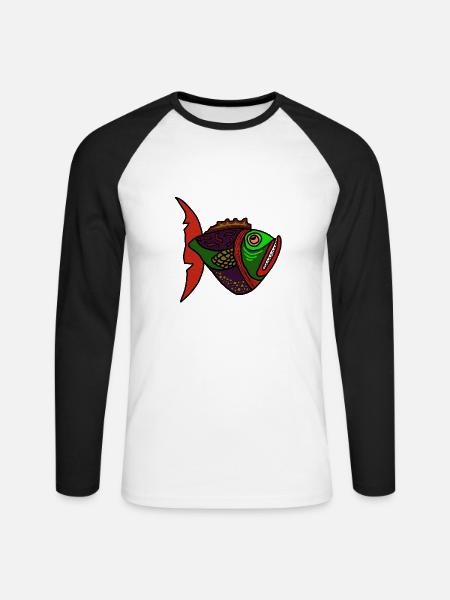fisch anglerfisch - Unisex Baseballshirt langarm - Weiß/Schwarz