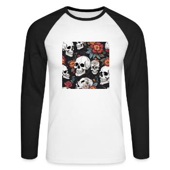 Skull and Flowers - Unisex Long Sleeve Baseball T-Shirt - white/black - Front - Nik (191cm)