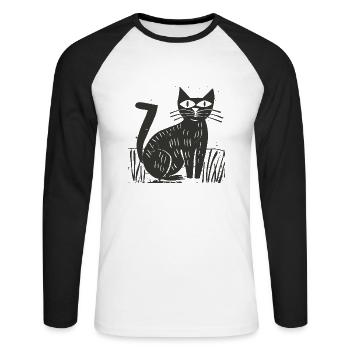 Black Cat Pet Kitten Punt Purr - Unisex Long Sleeve Baseball T-Shirt - white/black - Front - Nik (191cm)