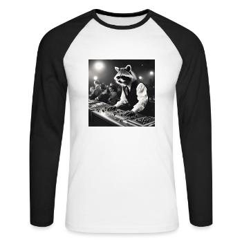 raton laveur / animal / photo / sauvage / drôle / voleur - T-shirt baseball manches longues Homme - blanc/noir - Devant - Nik (191cm)