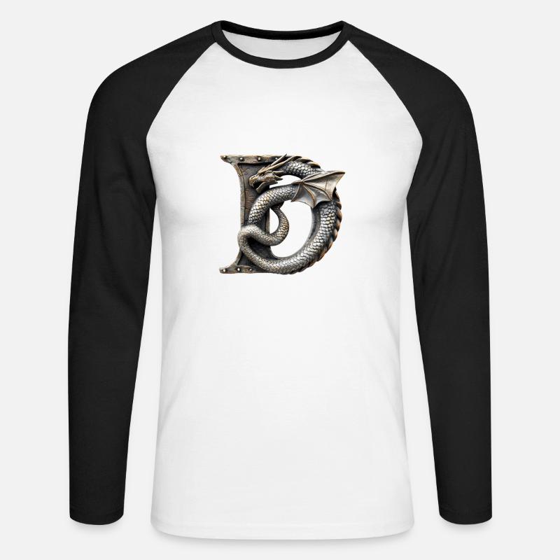 Lettera "D" nel disegno del drago. - Maglia da baseball a manica lunga da uomo - bianco/nero
