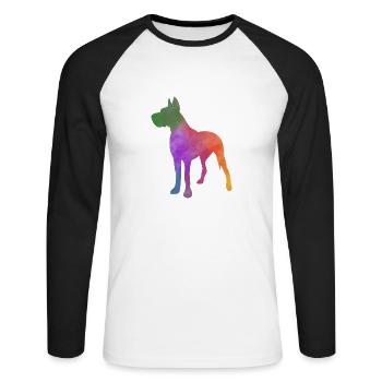 DEUTSCHE DOGGE BUNTER REGENBOGEN - Unisex Baseballshirt langarm - Weiß/Schwarz - Vorne - Nik (191cm)