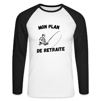 MON PLAN DE RETRAITE - T-shirt baseball manches longues Homme - blanc/noir - Devant - Nik (191cm)
