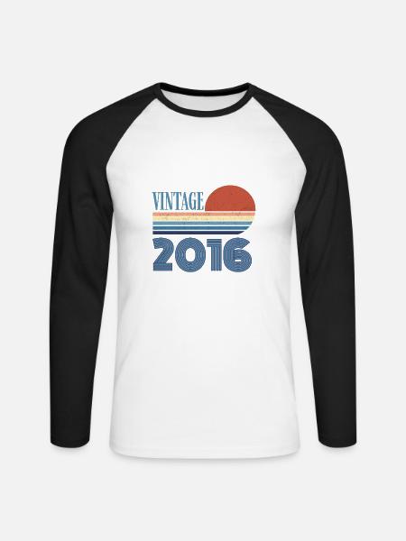 Jahrgang 2016 - Unisex Baseballshirt langarm - Weiß/Schwarz