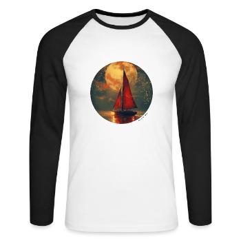Voilier, Mer, Maritime, Lune, Océan, Nautique - T-shirt baseball manches longues Homme - blanc/noir - Devant - Nik (191cm)