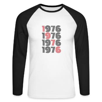 Vintage 1976 - Unisex Baseballshirt langarm - Weiß/Schwarz - Vorne - Nik (191cm)