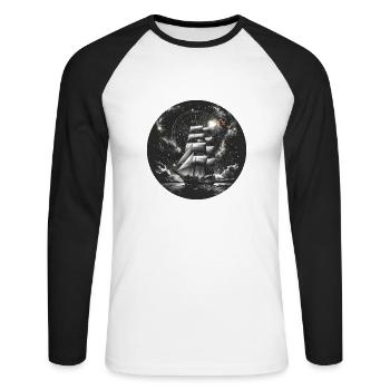 Voilier Mer Maritime Lune Océan Nautique T Shi - T-shirt baseball manches longues Homme - blanc/noir - Devant - Nik (191cm)