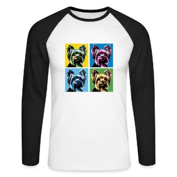 Pop Yorkshire Terrier Dog Portrait - Pet Portrait - Unisex Long Sleeve Baseball T-Shirt - white/black - Front - Nik (191cm)