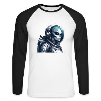 Alien Astronaut Space Exploration - Unisex Long Sleeve Baseball T-Shirt - white/black - Front - Nik (191cm)