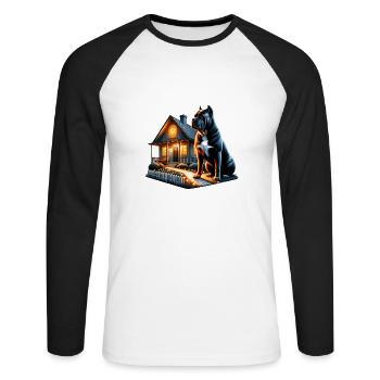 Cane Corso Hund Cottagecore Guardian Herren Damen - Unisex Baseballshirt langarm - Weiß/Schwarz - Vorne - Nik (191cm)
