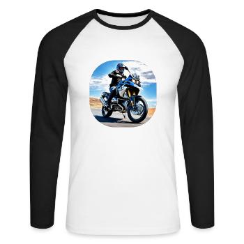 Motorcycle under blue sky - Unisex Long Sleeve Baseball T-Shirt - white/black - Front - Nik (191cm)