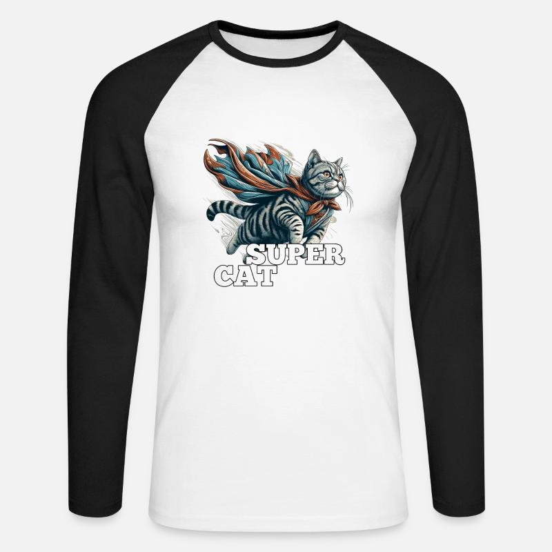 Super Katze Britisch Kurzhaar BKH getigert - Unisex Baseballshirt langarm - Weiß/Schwarz
