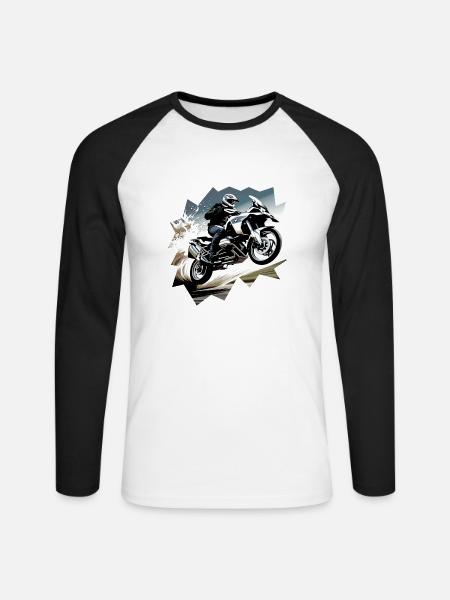 Motorrad fliegt durch die Luft - Unisex Baseballshirt langarm - Weiß/Schwarz