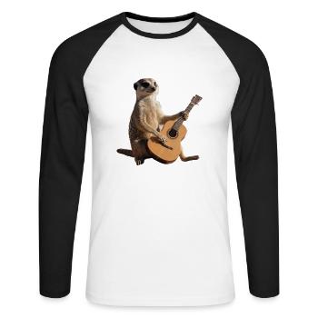 suricate assis guitare musicien - T-shirt baseball manches longues Homme - blanc/noir - Devant - Nik (191cm)