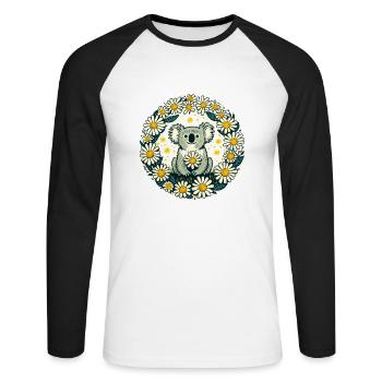 Koala Ours et Marguerites - T-shirt baseball manches longues Homme - blanc/noir - Devant - Nik (191cm)
